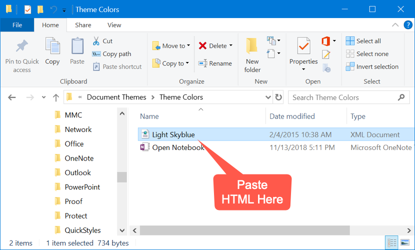 在 Windows 10 中粘贴颜色主题 XML