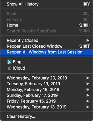 在 Safari 中重新打开上一个会话中的所有选项卡