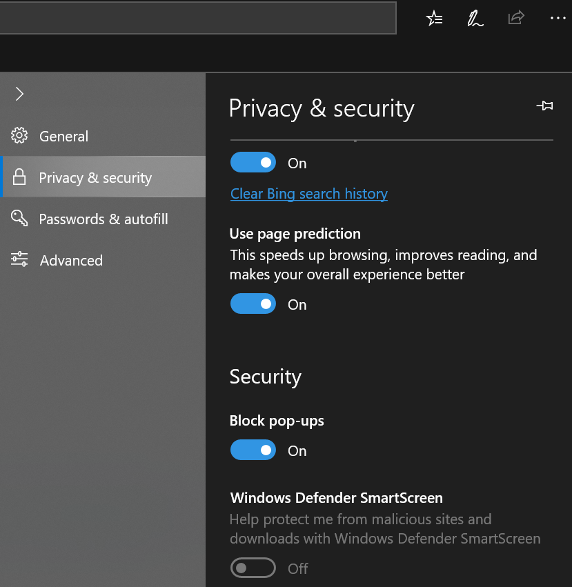 在 Microsoft Edge 中阻止弹出窗口