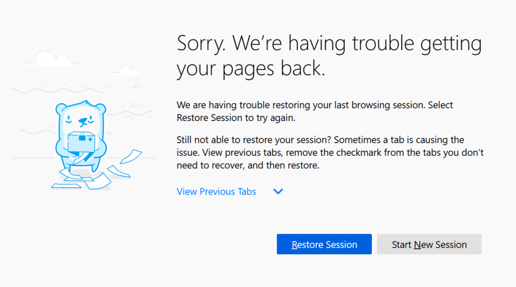 Firefox 中的恢复会话选项