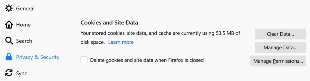 在 Firefox 中删除 Cookie