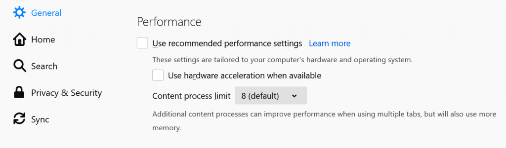 在 Firefox 中禁用硬件加速