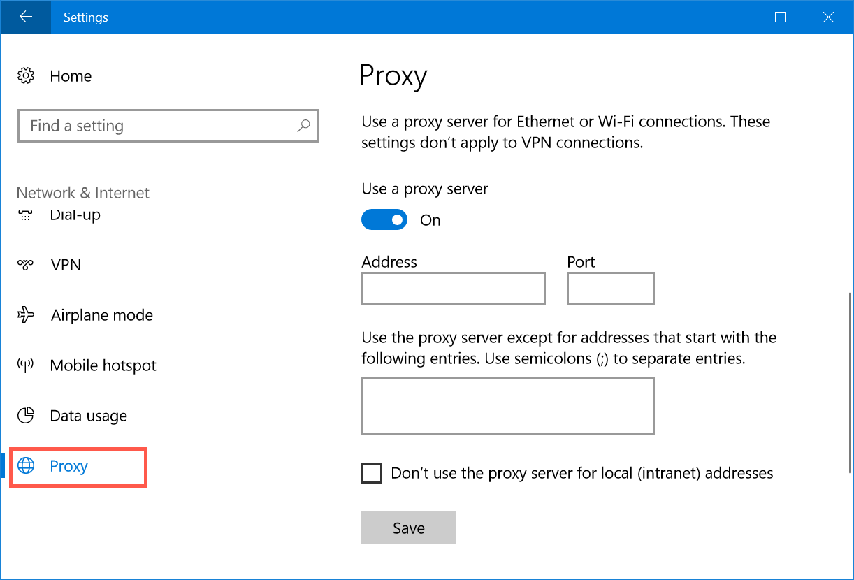 手动代理服务器设置