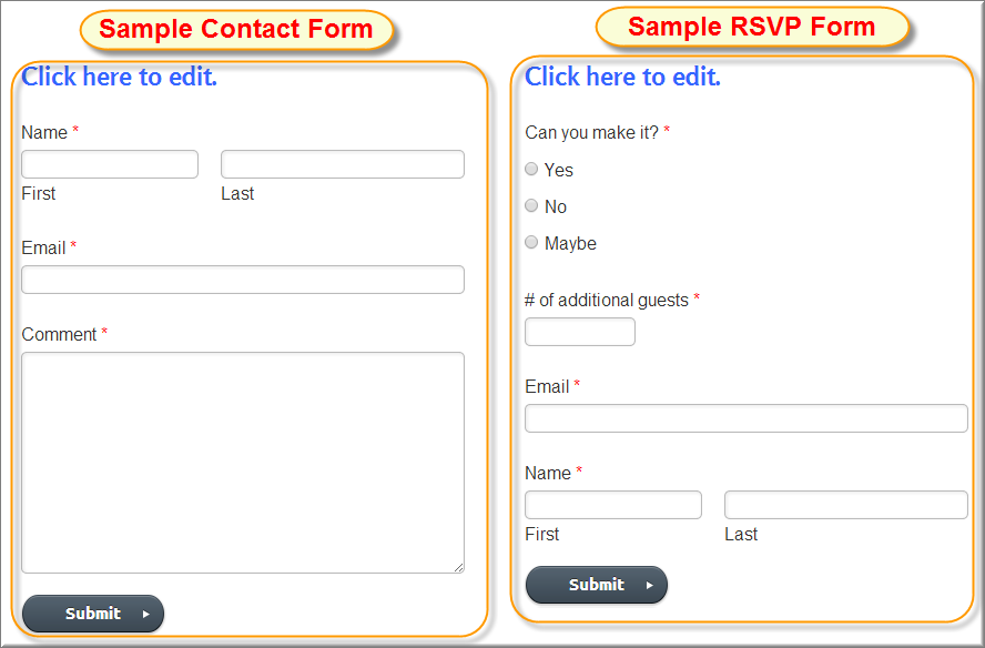 示例 Weebly 联系和 RSVP 表格