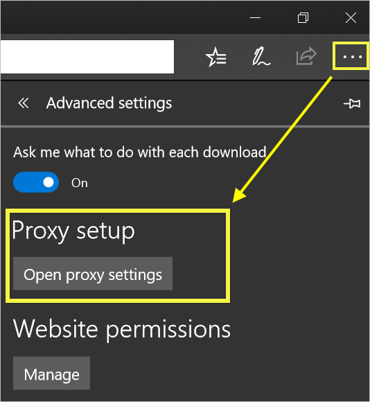 在 Edge 中打开代理设置