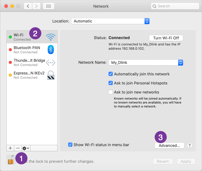 解锁并进入高级网络设置