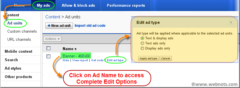 更改 AdSense 广告类型