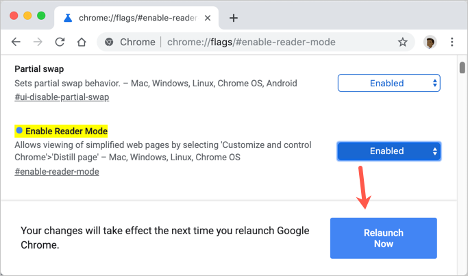启用标记并重新启动 Chrome