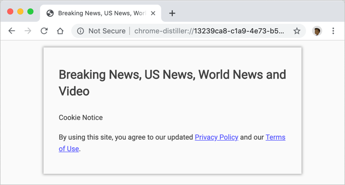 Chrome 中带有阅读器模式的 CNN 主页