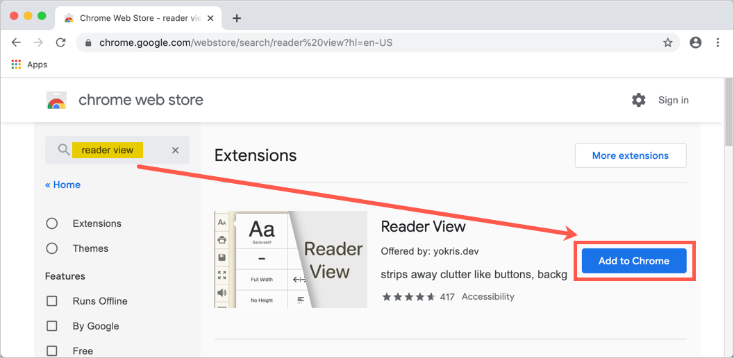 将阅读器视图扩展添加到 Chrome