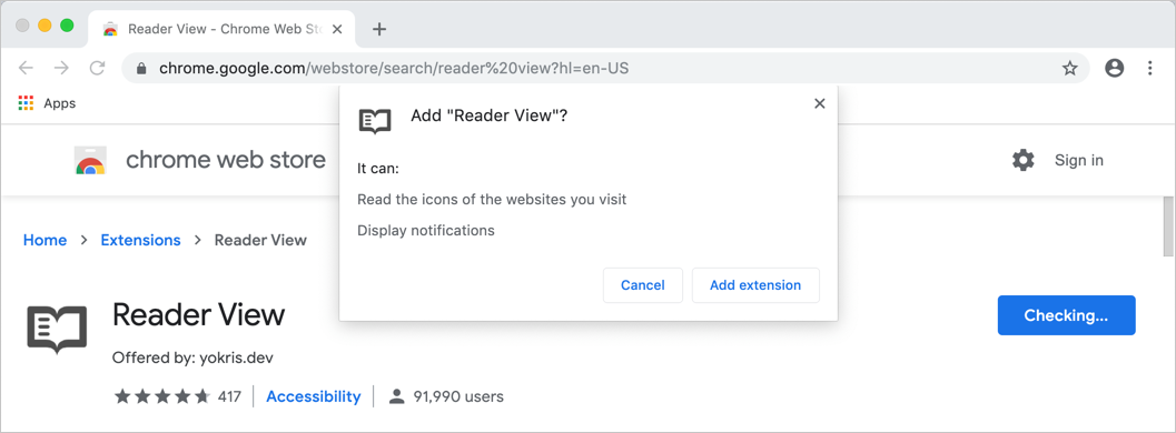 在 Chrome 中添加阅读器视图扩展