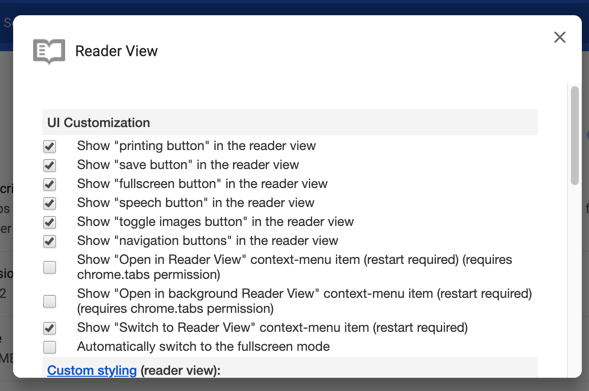 Chrome 阅读器查看扩展设置