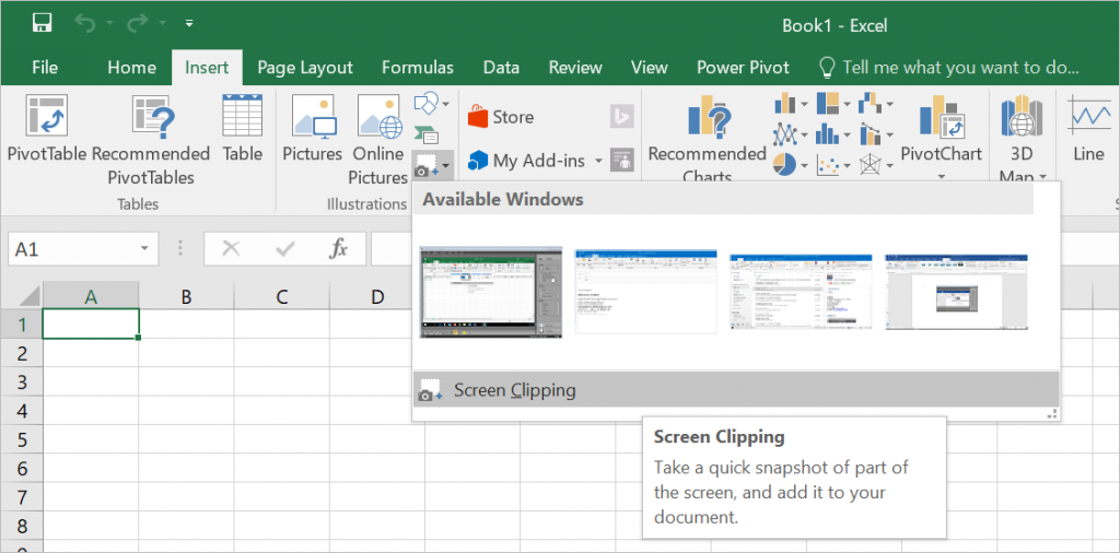 在 Excel 中插入屏幕截图