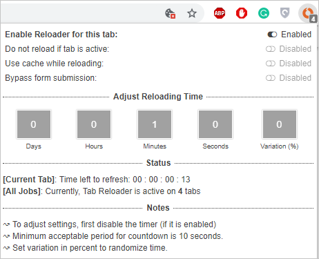 选项卡重新加载器状态