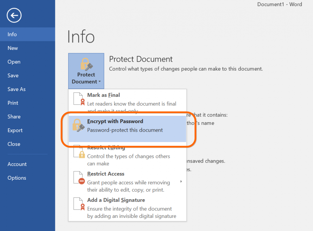在 Word 中使用密码进行加密