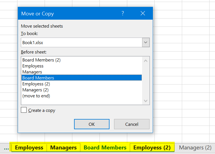 在 Excel 中移动或复制工作表