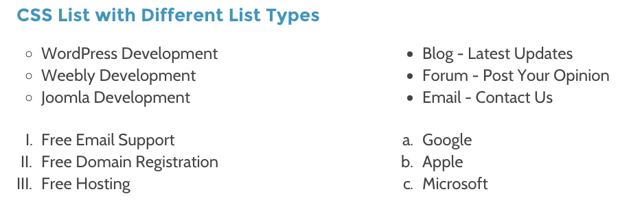使用 CSS 列出具有不同项目符号样式的项目