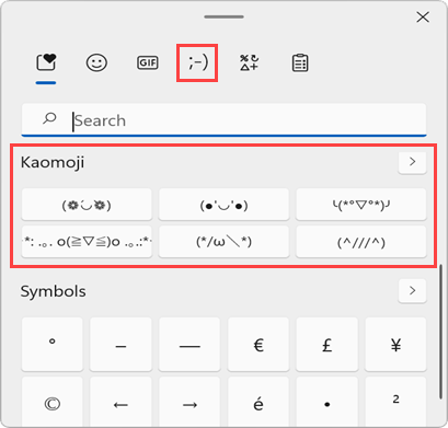 Windows 11 中的颜文字
