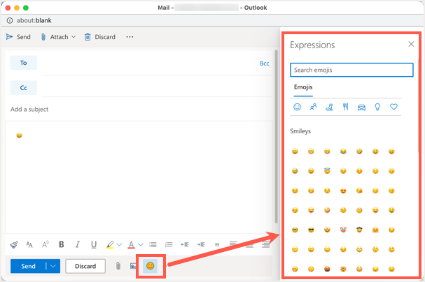 Outlook Web 中单独电子邮件窗口中的表情符号