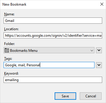 Firefox 中的书签标签