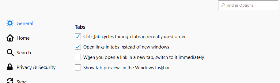 Firefox 中的选项卡设置