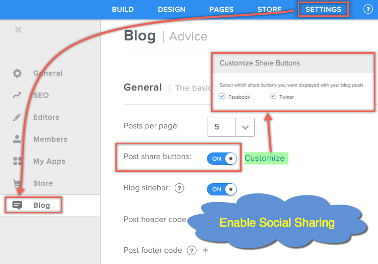 为 Weebly 博客文章启用共享按钮