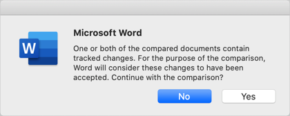 在比较之前确认跟踪更改