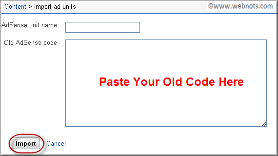 粘贴旧广告代码以导入