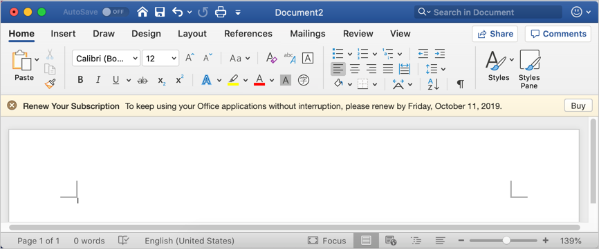 Office App 中的续订通知