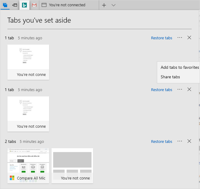 在 Edge 中恢复选项卡