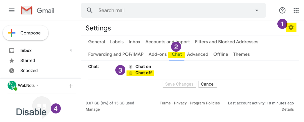 在 Gmail 中禁用环聊