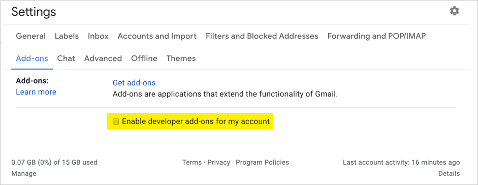 禁用 Gmail 中的附加组件