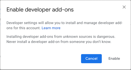 启用开发者插件时的警告