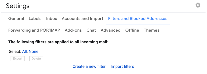 删除 Gmail 中的过滤器