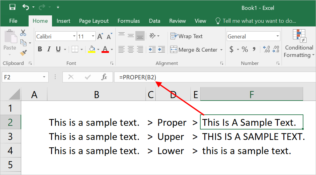 在 Excel 中更改文本大小写