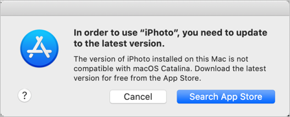 macOS Catalina 中的 iPhoto 应用程序错误