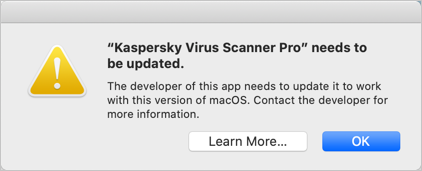 macOS Catalina 中的卡巴斯基 32 位应用程序错误