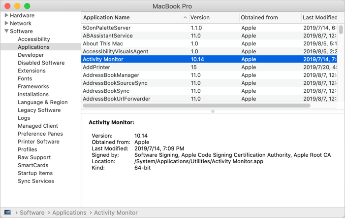检查 Mac 系统报告中的应用程序