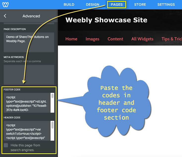 在 Weebly 中添加 ShareThis 小部件代码