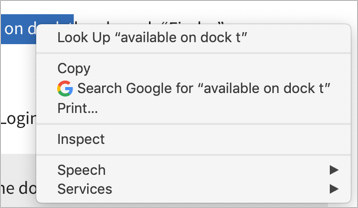 右键单击 Chrome Mac 突出显示的文本