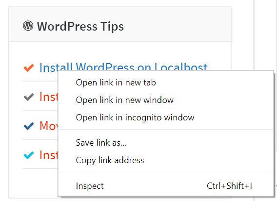 链接上的 Windows 上下文菜单