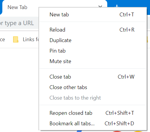 右键单击打开选项卡窗口