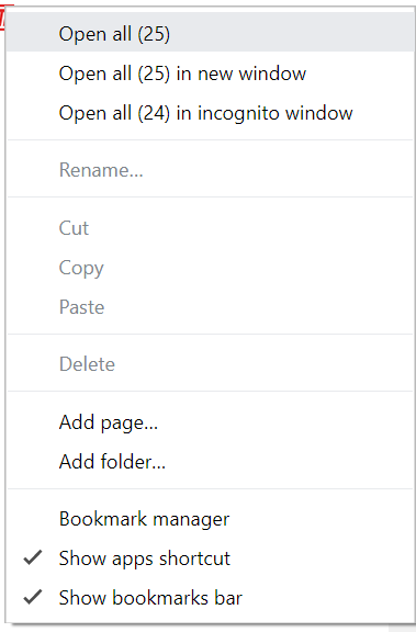 右键单击空白书签栏区域窗口