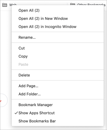 右键单击 Mac Chrome 书签栏
