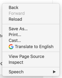 右键单击空白区域 Chrome Mac