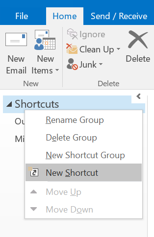 在 Outlook 中添加新快捷方式