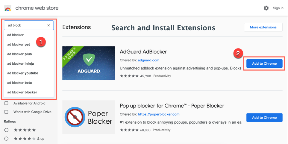 从网上商店搜索和安装扩展