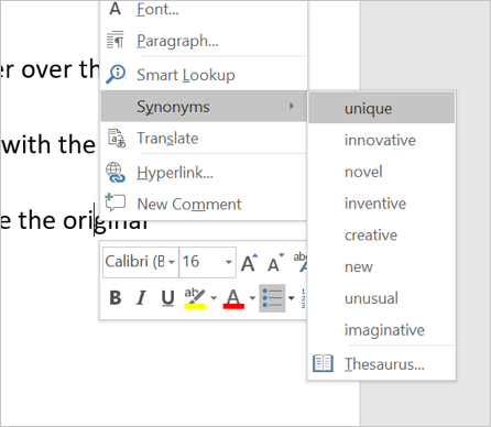 上下文菜单中的同义词