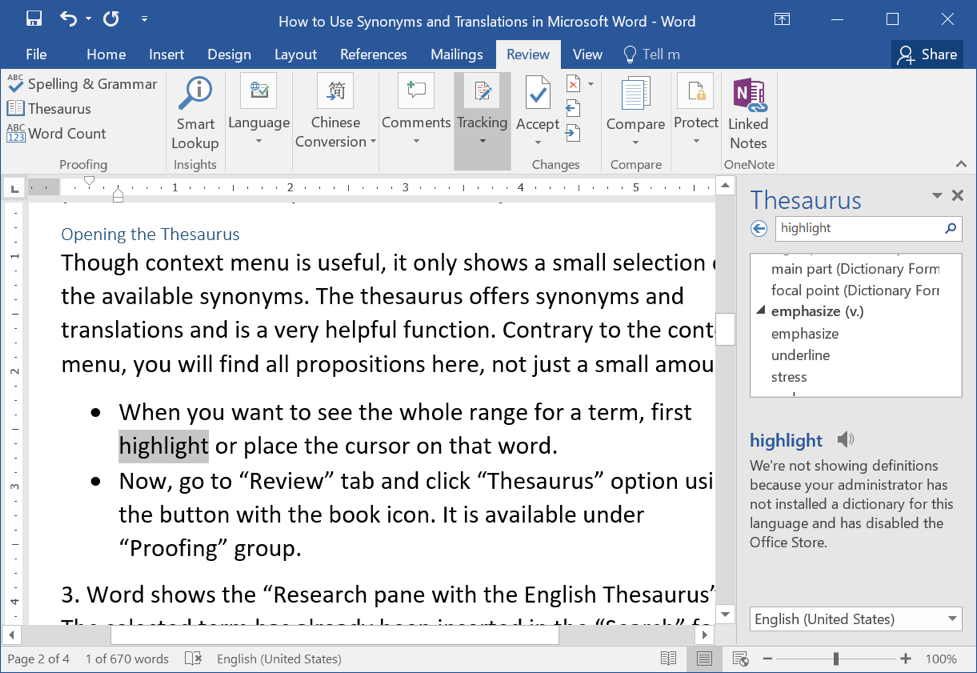 在 Word 中使用同义词库