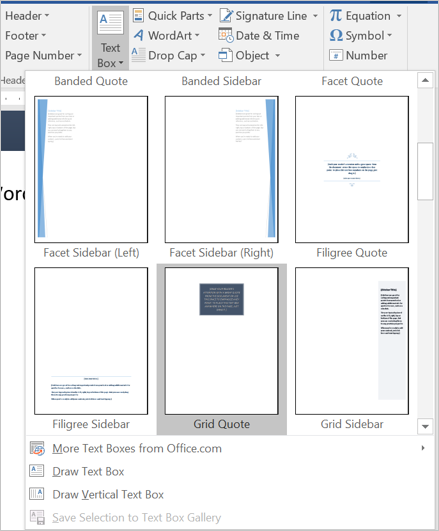 Word 中的文本框模板